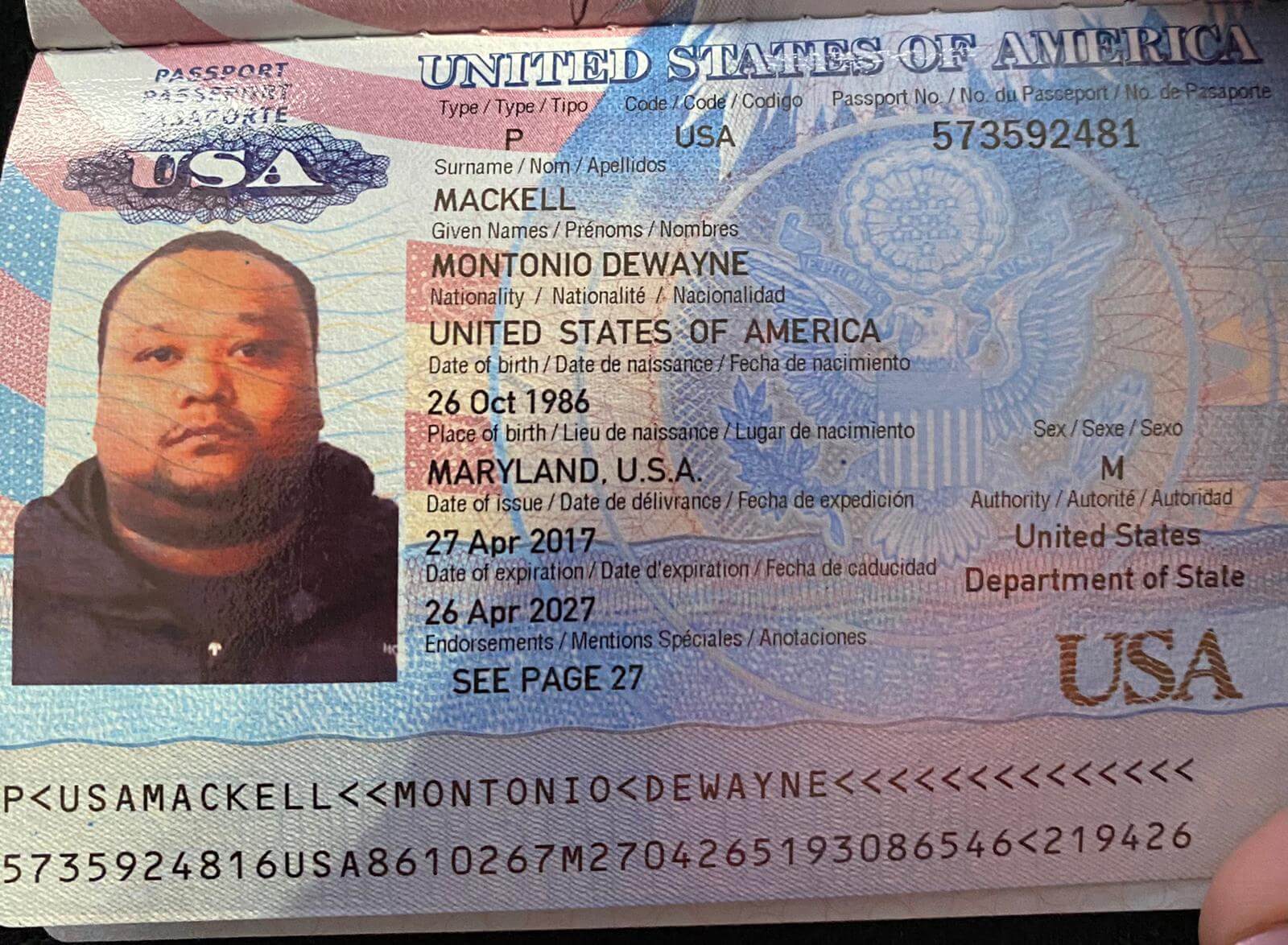 Pasaporte MACKEL ANTONO DEWAYNE